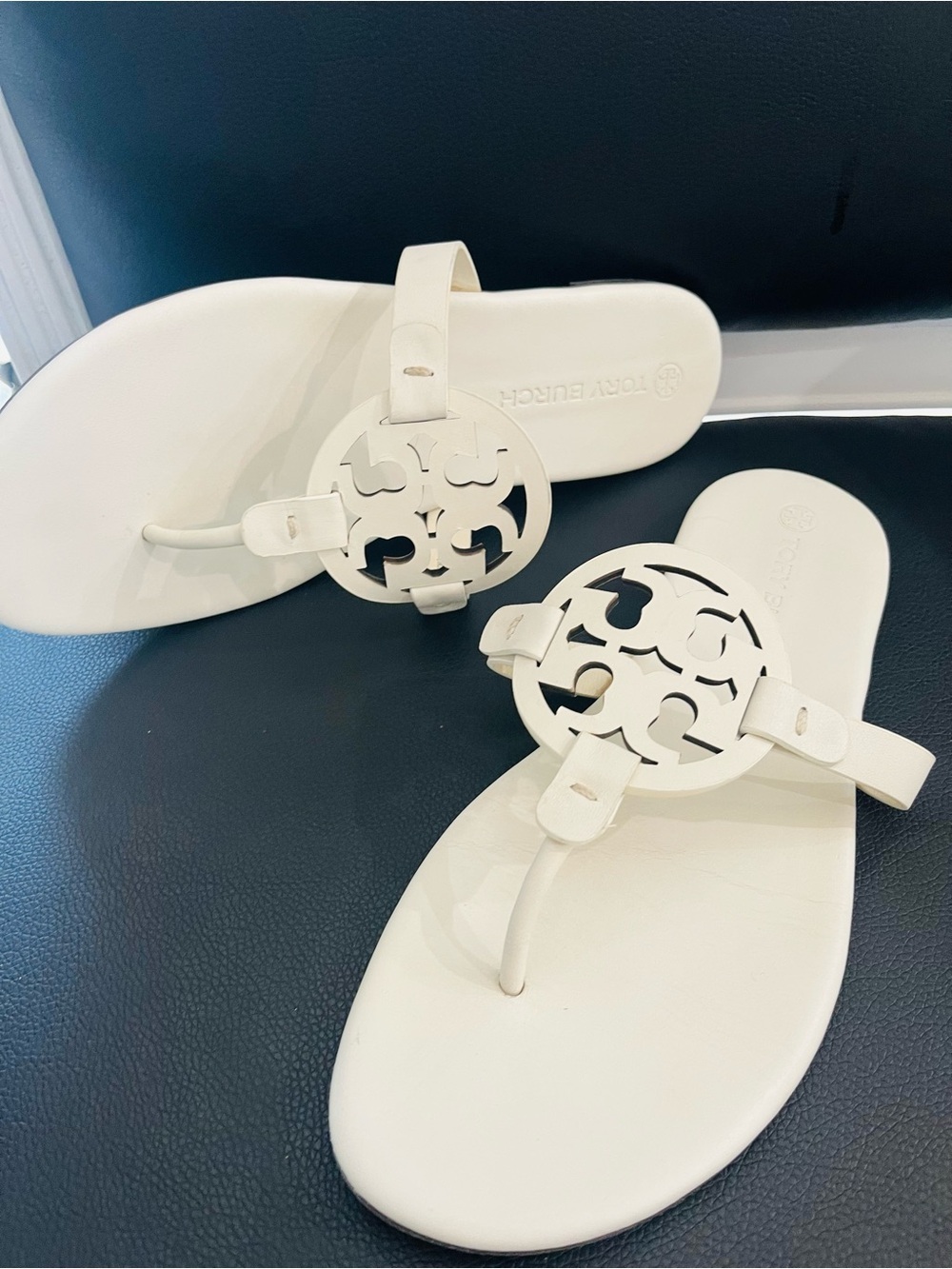 Tory Burch White Logo Miller Thong Sandals